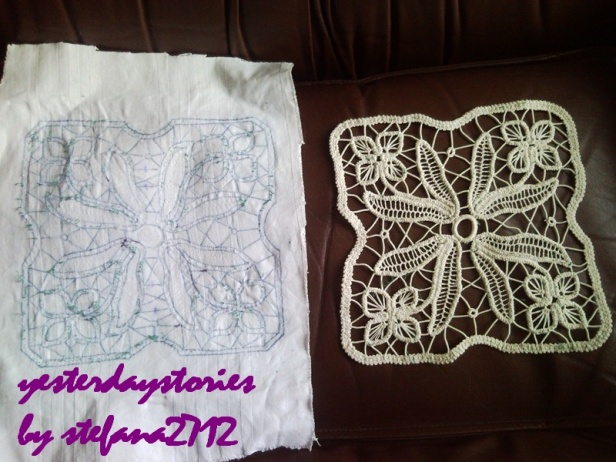 Romanian Point Lace square doily finished